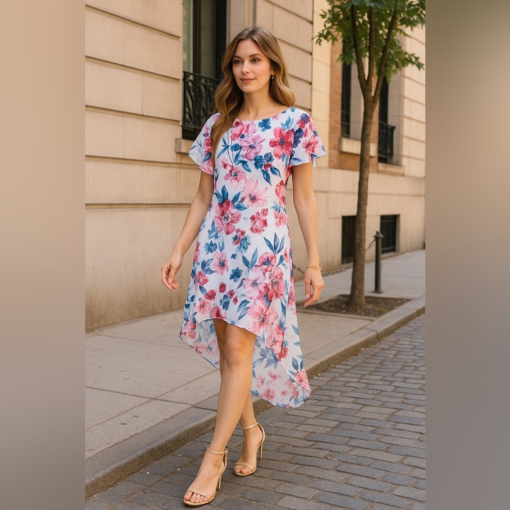 Adrianna Papelll Floral Chiffon hi low dress boho flowy